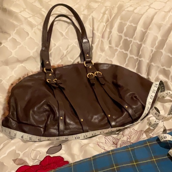 Genuine Leather & Fur Large Handbag Leopard print real fur One-of-a-Kind Satchel - Picture 11 of 16